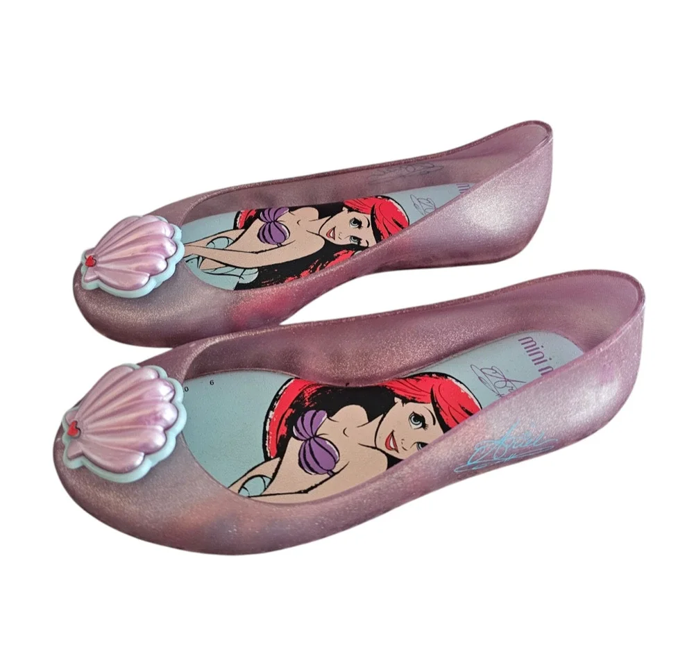 Mini Melissa Girls Sz 13 Sweet Love + Disney Princess Ariel flats